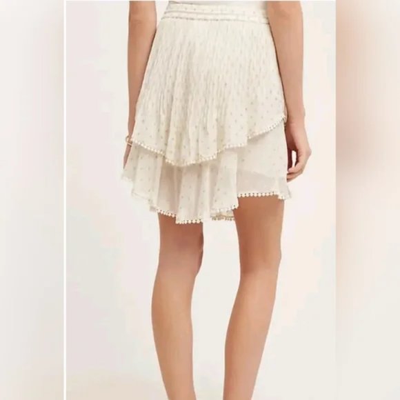 NWT Anthropologie TRYB Primrose Tiered Skirt Ivory Metallic Dot Large - Picture 5 of 5